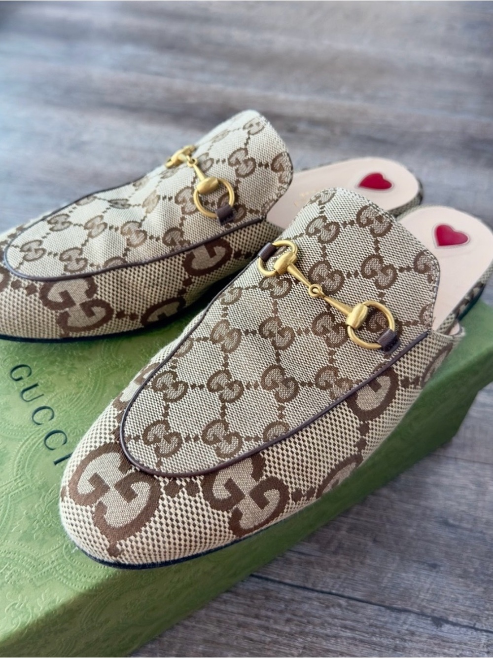 Gucci Beige & Brown GG Canvas Horsebit Backless Mules